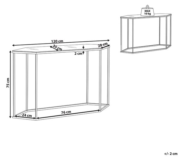 Konzolový stolík čierny a biely tvrdené sklo oceľ 120 x 35 cm efekt mramoru kovové nohy glamour moderná obývačka predsieň