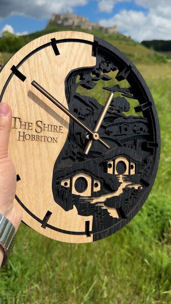 3D Dubové drevené hodiny LOTR Hob 30cm-50cm-80cm