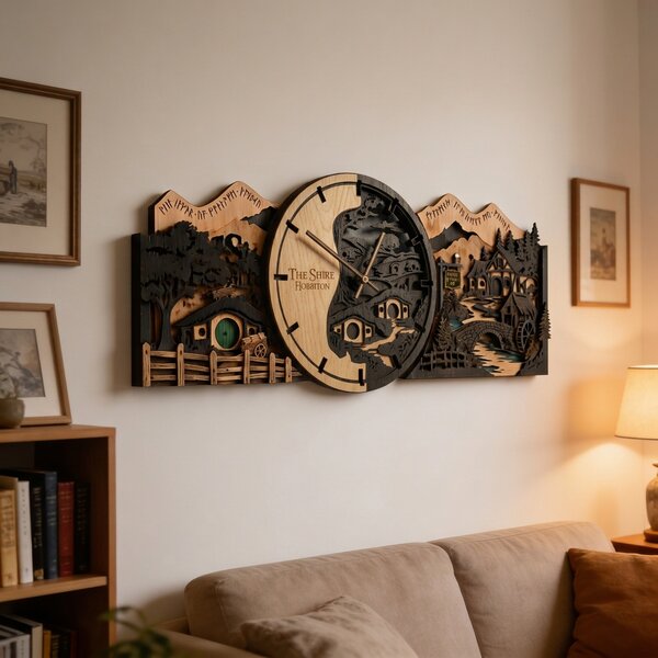 3D Dubové drevené hodiny LOTR Hob 30cm-50cm-80cm