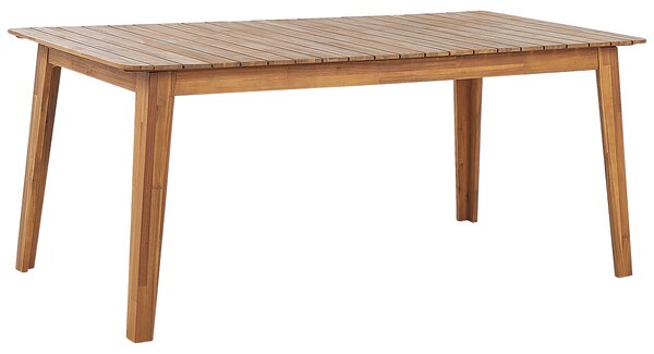 Záhradná jedálenská súprava svetlý stôl z akáciového dreva 180 x 90 cm 4 drevené stoličky rustikálny štýl