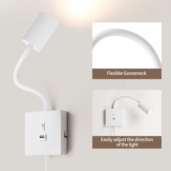 Immax NEO 08296L - Nástenné svietidlo s USB portom PUNTO 1xGU10/9W/230V biele