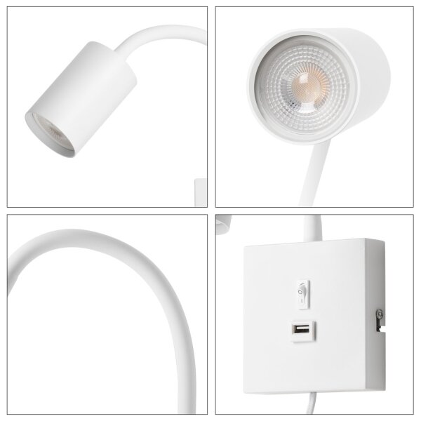 Immax NEO 08296L - Nástenné svietidlo s USB portom PUNTO 1xGU10/9W/230V biele