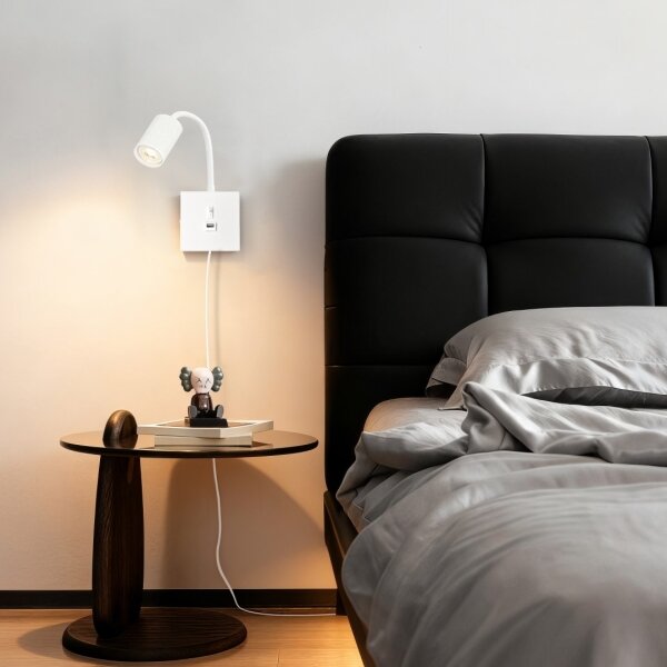 Immax NEO 08296L - Nástenné svietidlo s USB portom PUNTO 1xGU10/9W/230V biele