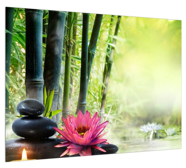 Obrázok lotosu, bambusu a sviečky (70x50 cm)