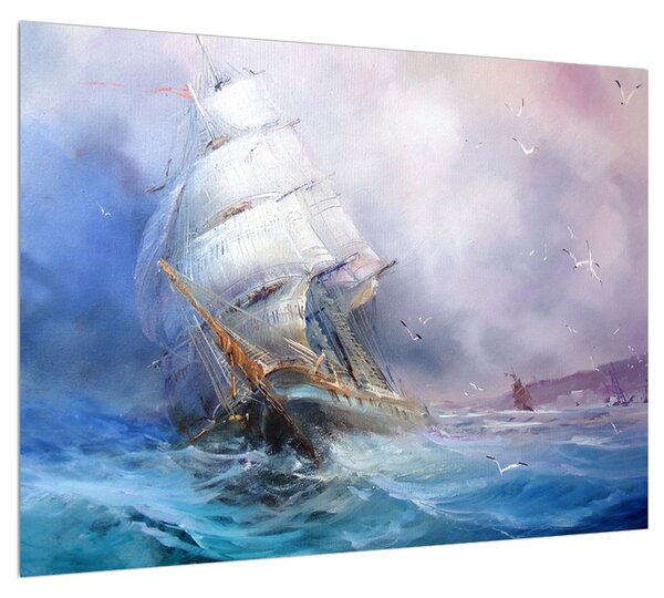 Obraz lode na rozbúrenom mori (70x50 cm)