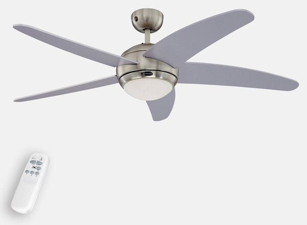 Stropný ventilátor Westinghouse s osvetlením Bendan, strieborný, Hliník / sivá / zinok, Obývacia izba / jedáleň, Drevo, Moderný