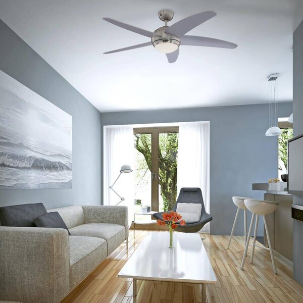 Stropný ventilátor Westinghouse s osvetlením Bendan, strieborný, Hliník / sivá / zinok, Obývacia izba / jedáleň, Drevo, Moderný