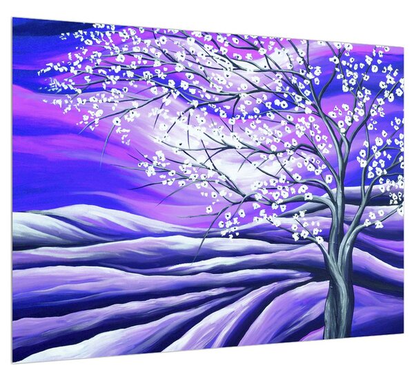 Fialový obraz rozkvitnutého stromu (70x50 cm)
