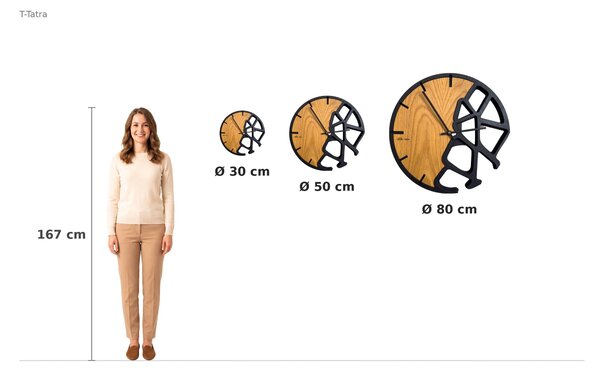 3D Dubové drevené hodiny T-Tatra Terra 30cm-50cm-80cm