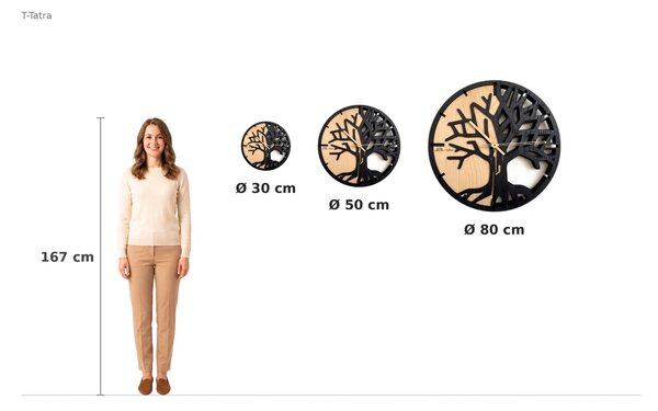 3D Dubové drevené hodiny T-Tatra Oak 30cm-50cm-80cm Strom života