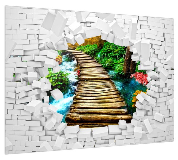 Obraz dreveného chodníčka cez rieku (70x50 cm)
