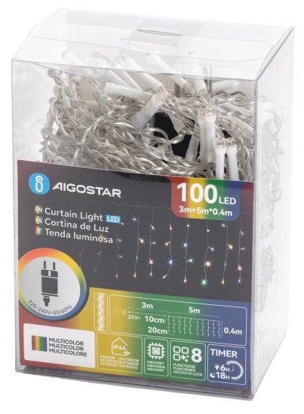 Aigostar - LED vonkajší vianočný reťaz 100xLED/8 funkcií 8x0,4m IP44 viacfarebný