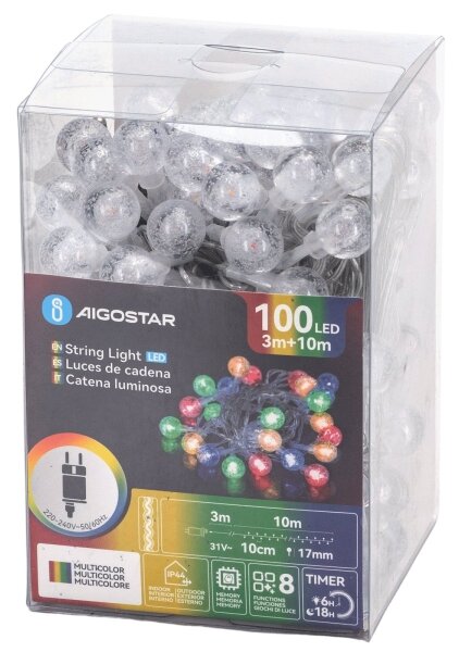 Aigostar - LED vonkajšia vianočná reťaz 100xLED/8 funkcií 13m IP44 viacfarebná