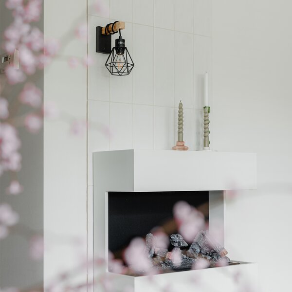 Rustikálna nástenná lampa čierna so drevom - Chon