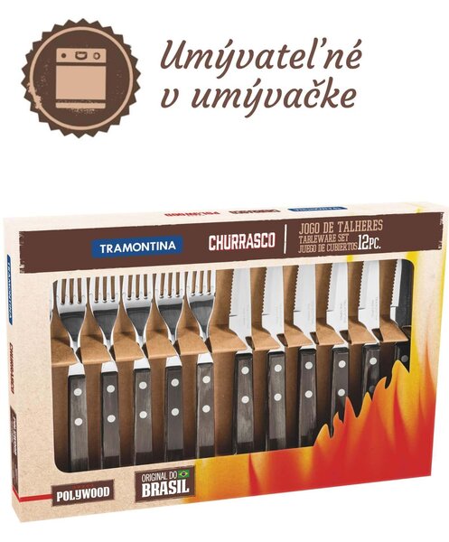 Steakové príbory Tramontina Polywood 12ks - hnedé