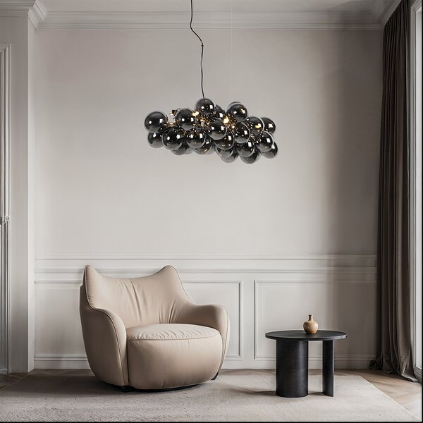 Art Deco závesná lampa čierna s dymovým sklom 8-Lights - Uvas
