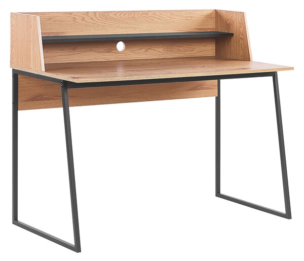 Písací stôl svetlé drevo a čierna MDF doska 120 x 59 cm oceľový rám s policou domáca kancelária