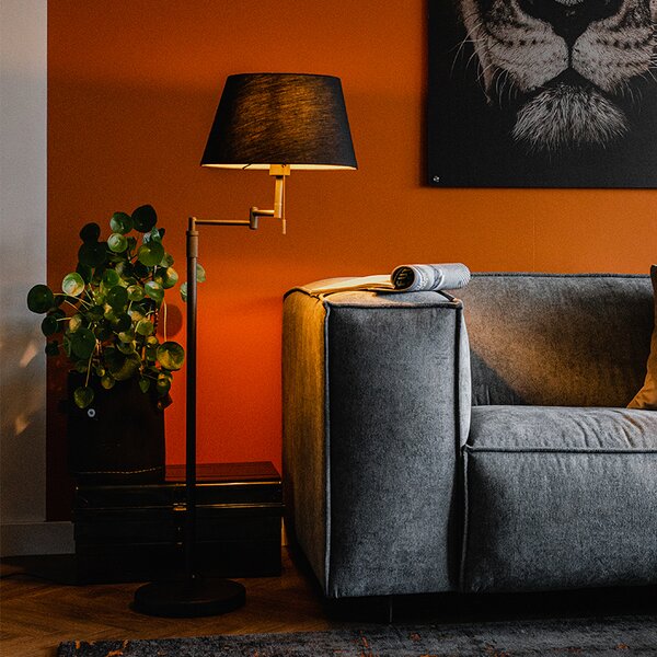 Stojaca lampa čierna s čiernym tienidlom a nastaviteľným ramenom - Ladas Deluxe