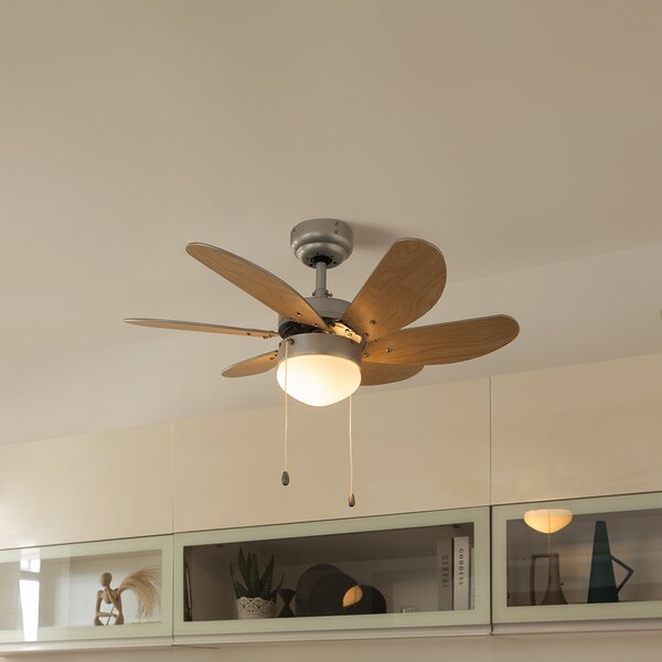 Stropný ventilátor oceľový s potlačou dreva 80 cm s ťahovým spínačom - Fresh