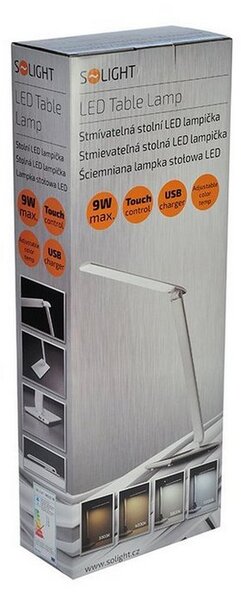 SOLIGHT LED stolný lampička stmievateľná 12W/3000K-6000K/700Lm, USB, biely lesk
