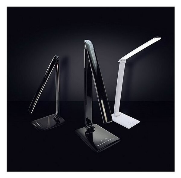 SOLIGHT LED stolný lampička stmievateľná 12W/3000K-6000K/700Lm, USB, čierny lesk