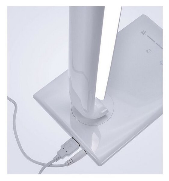 SOLIGHT LED stolný lampička stmievateľná 12W/3000K-6000K/700Lm, USB, biely lesk