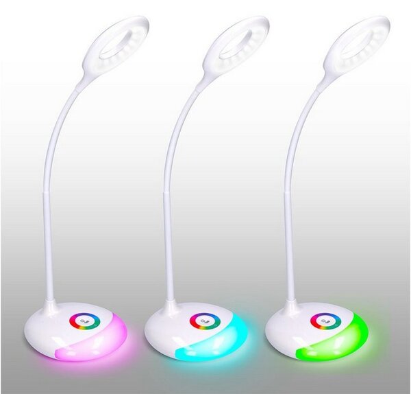 SOLIGHT LED stolný lampička dobíjacie 5W/4000K/300Lm biela, RGB atmosférické podsvietenie