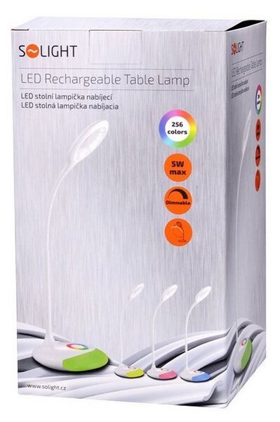 SOLIGHT LED stolný lampička dobíjacie 5W/4000K/300Lm biela, RGB atmosférické podsvietenie