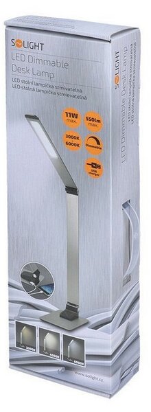 SOLIGHT LED stolný lampička stmievateľná 11W/3000K-6000K/550Lm, brúsený hliník, USB port