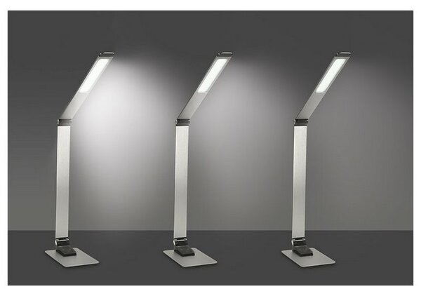 SOLIGHT LED stolný lampička stmievateľná 11W/3000K-6000K/550Lm, brúsený hliník, USB port