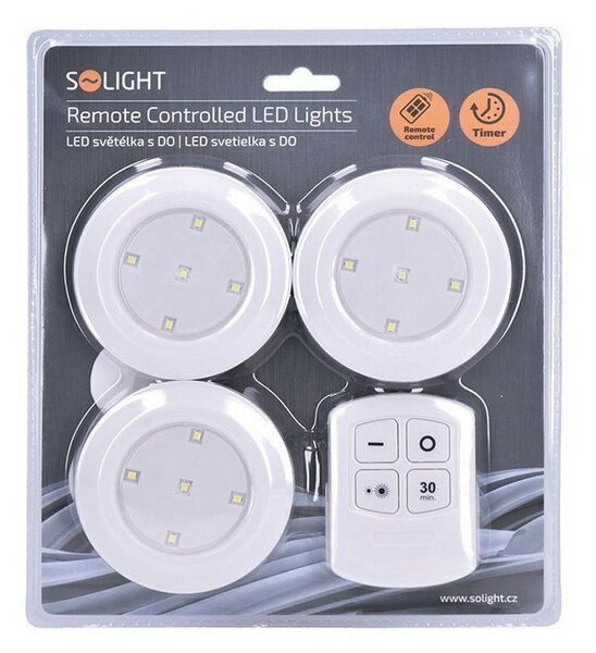 SOLIGHT LED orientačná lampička na batérie AAA + diaľkové ovládanie 50Lm biela