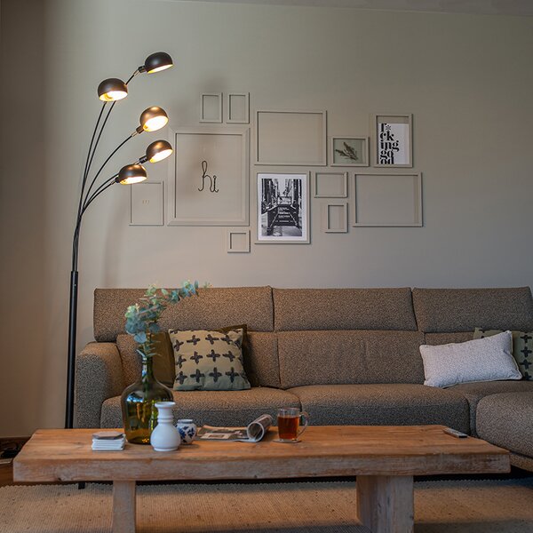 Dizajnová stojaca lampa čierna 5-svetlo - Sixties