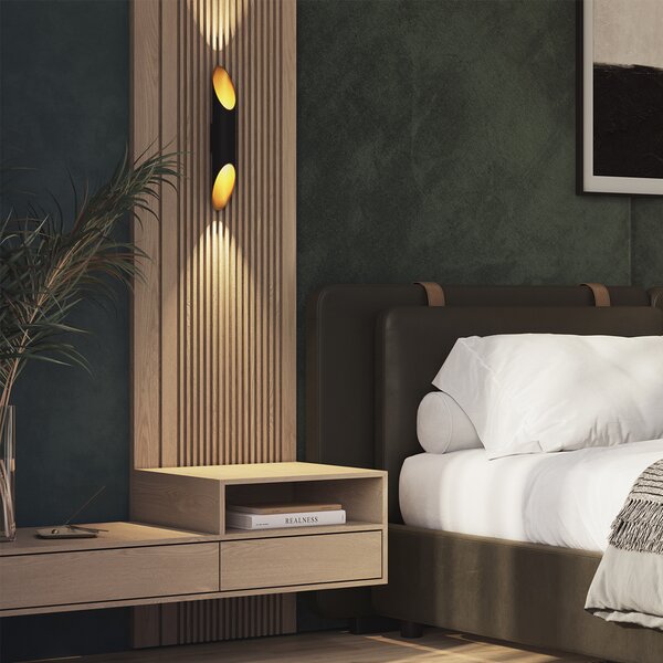 Moderná nástenná lampa čierna so zlatým vnútrom 5,6 cm - Organo