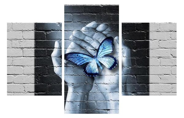 Moderný obraz dlaní s motýľom (90x60 cm)