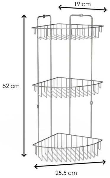Erga Vega, 3-stupňová rohová polička 52x25,5x19 cm, chrómová, ERG-YKA-E.VEGA S3