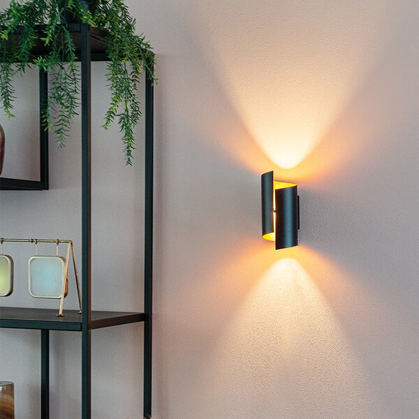 Chytrá nástenná lampa čierna so zlatým vnútorným priestorom vrátane Wifi G9 - Faldo