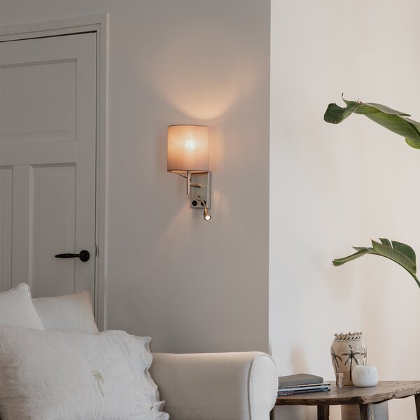 Moderná nástenná lampa oceľ s sivým bavlneným tienidlom - Stacca