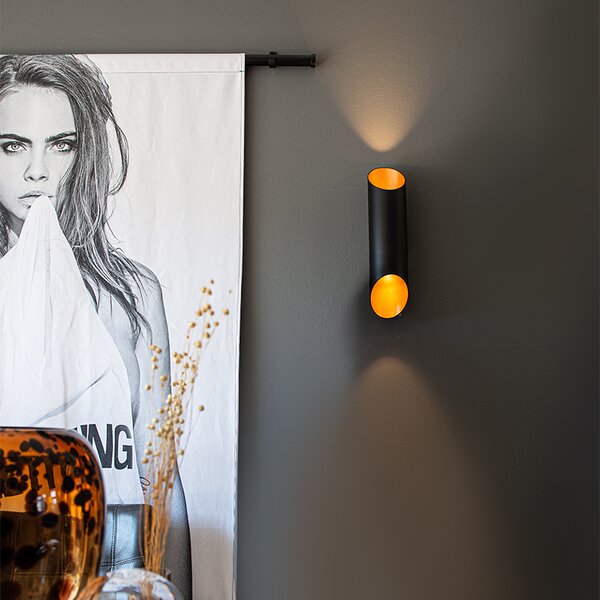 Moderná nástenná lampa čierna so zlatým vnútrom 9,6 cm - Organo