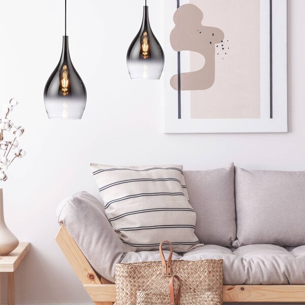 Paul Neuhaus Pilua závesná lampa, dymovo sivá, sklo, Ø 20 cm, E27, Hliník / sivá / zinok, Obývacia izba / jedáleň, Sklo, Moderný