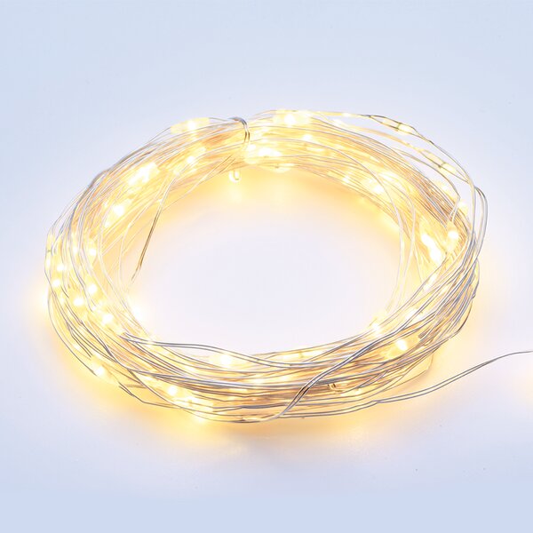 ACA Lighting LED dekoračná strieborná girlanda 20 LED, teplá biela farba, 2x batéria AA, 200 cm, IP20