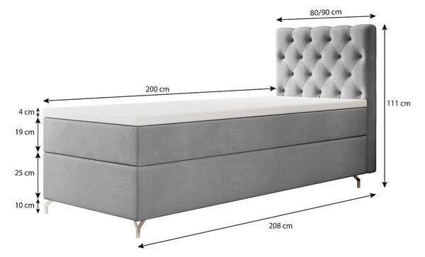 Čalúnená posteľ 90x200 ADRIA s úložným priestorom - ľavá, šedá