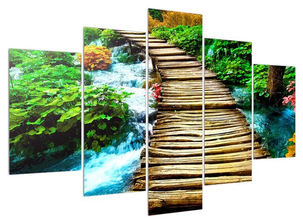 Obraz dreveného chodníka cez rieku (150x105 cm)