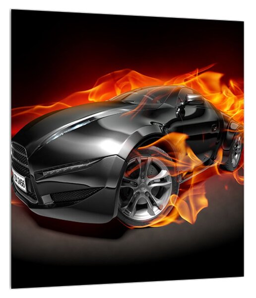 Obraz auta v ohni (30x30 cm)