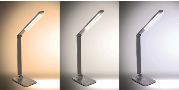 SOLIGHT LED stmievateľná lampička s bezdrôtovým nabíjaním 10+10W, zmena chromatickosti, sivá