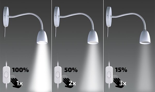 SOLIGHT LED nástenná lampička, stmievateľná, 4W, 280lm, 3000K, biela