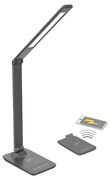 SOLIGHT LED stmievateľná lampička s bezdrôtovým nabíjaním 10+10W, zmena chromatickosti, sivá