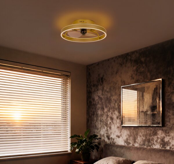 Stropný ventilátor mosadzný 50 cm vrátane LED stmievateľný s diaľkovým ovládaním - Maddy