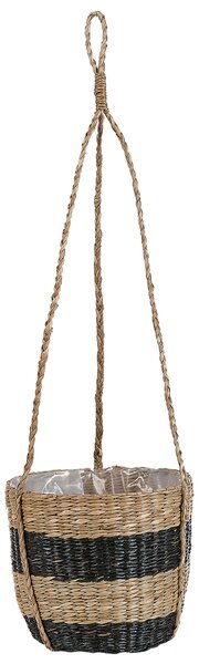 Závesný kvetináč prírodná a čierna z morskej trávy 64 cm doplnok do interiéru boho dizajn