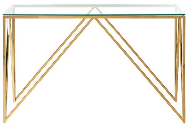 Konzolový stolík zlatý sklenená stolová doska rám z nehrdzavejúcej ocele 120 x 40 cm glamour moderný elegantný dizajn