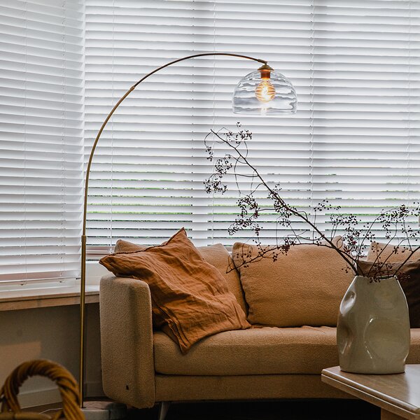 Moderná oblúková lampa mosadz s priehľadným sklom - Arc
